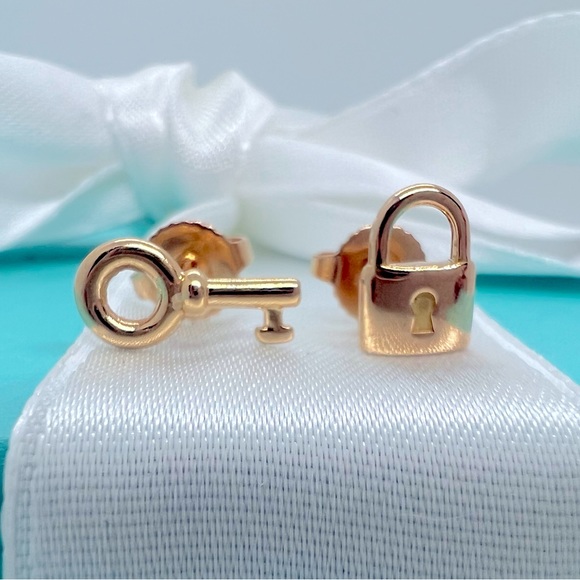 Tiffany & Co. Jewelry - Tiffany & Co. 18k Rose Gold Mini Key and Lock Earrings
